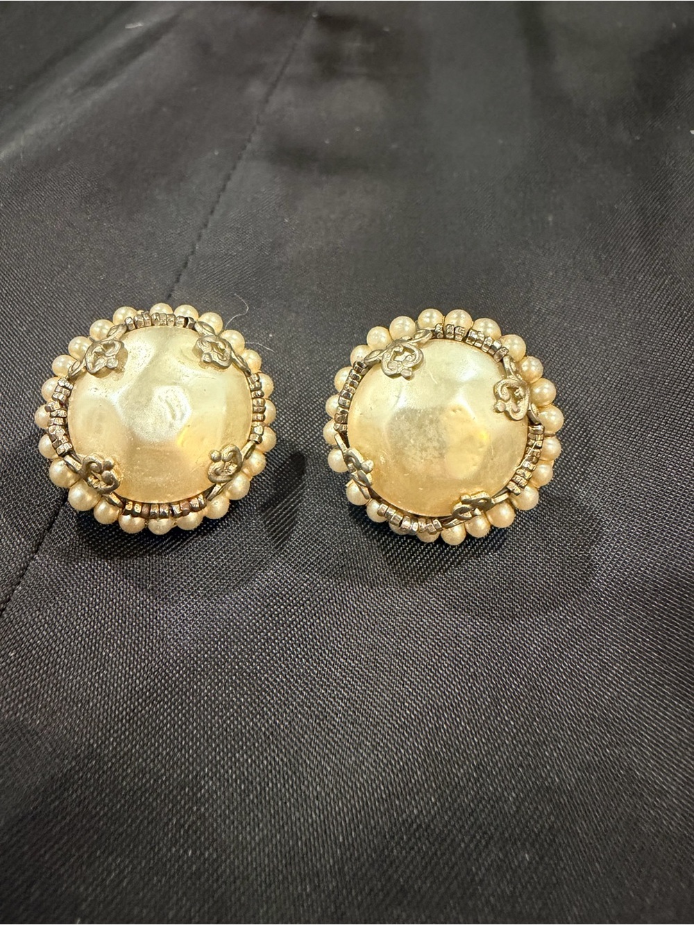 Vintage Pearl-Edge Button Earrings